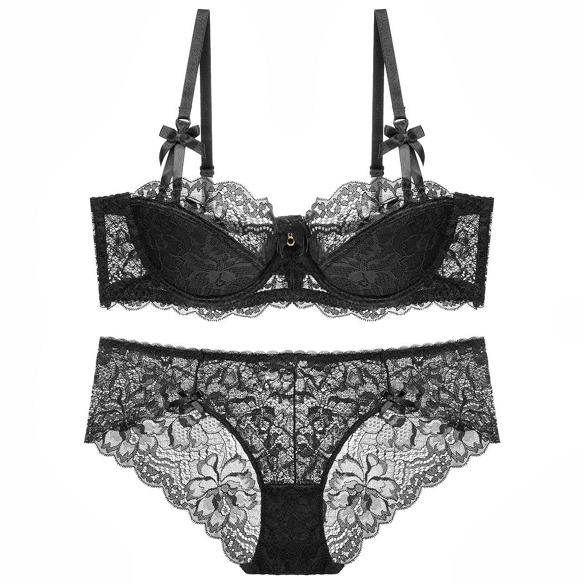 Floral Lace Half Cup Underwire Bra And Brief Set