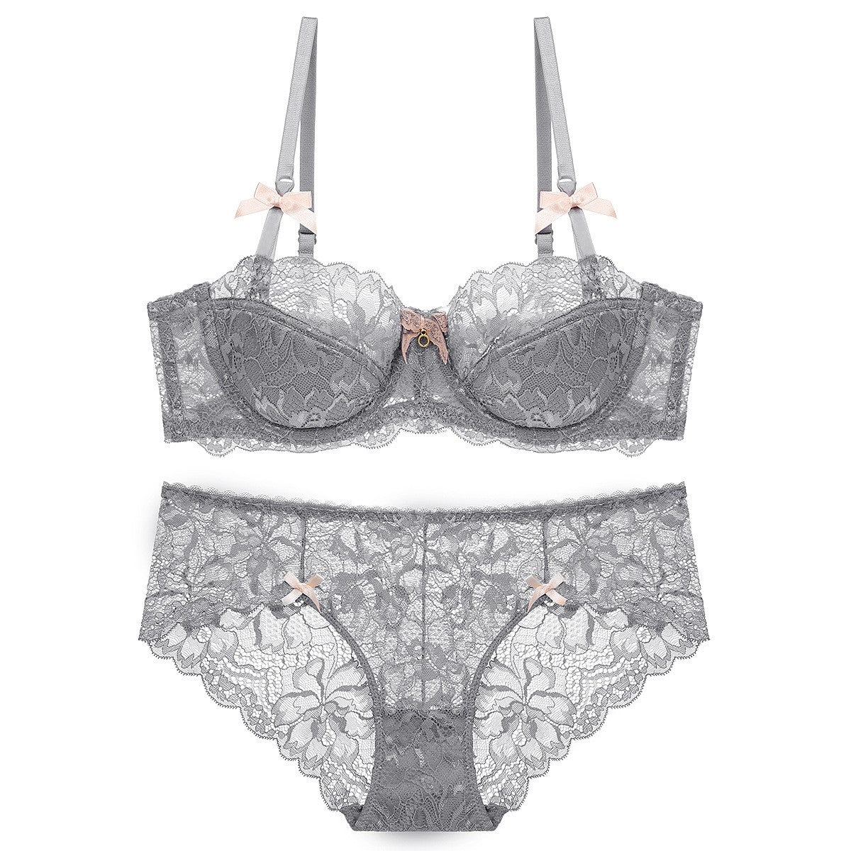 Floral Lace Half Cup Underwire Bra And Brief Set