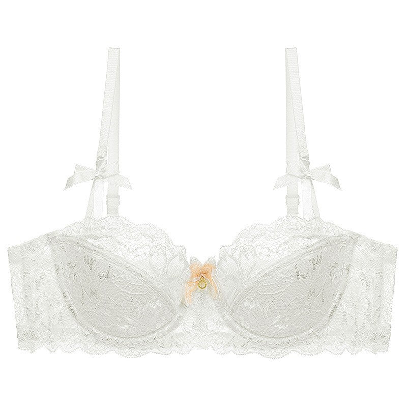 Floral Lace Half Cup Underwire Bra And Brief Set