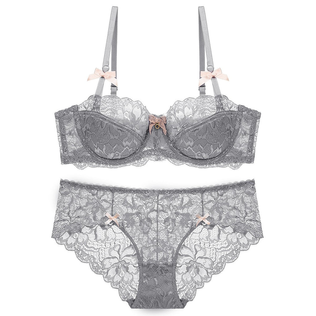 Floral Lace Half Cup Underwire Bra And Brief Set