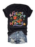 Feeling Fruity Retro Strawberry Slogan Tee - Black