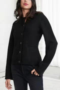 Nipped Waist Button Front Knit Cardigan - Black