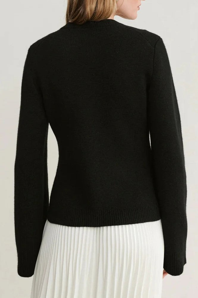 Nipped Waist Button Front Knit Cardigan - Black - 2