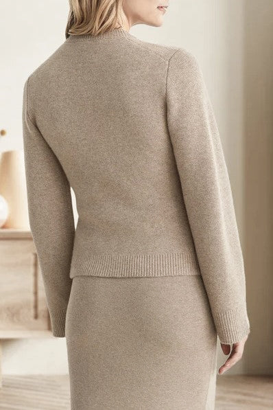 Nipped Waist Button Front Knit Cardigan - Taupe - 1