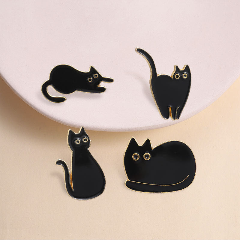 Whimsical Kitty Silhouette Enamel Brooch