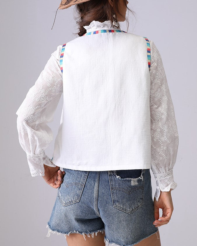 Boho Floral Embroidered Sleeveless Vest - Coconut - 2