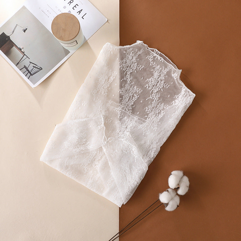 Sheer Botanical Lace Long Sleeve Top - White