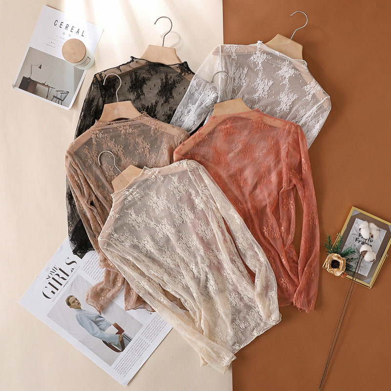 Sheer Botanical Lace Long Sleeve Top - view 5