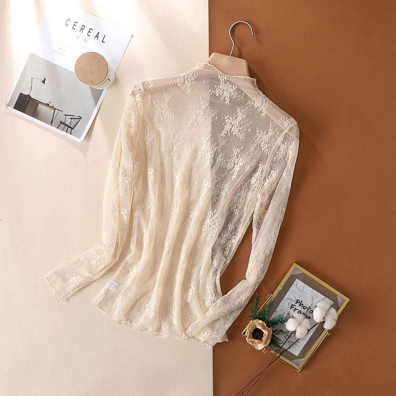 Sheer Botanical Lace Long Sleeve Top - view 7