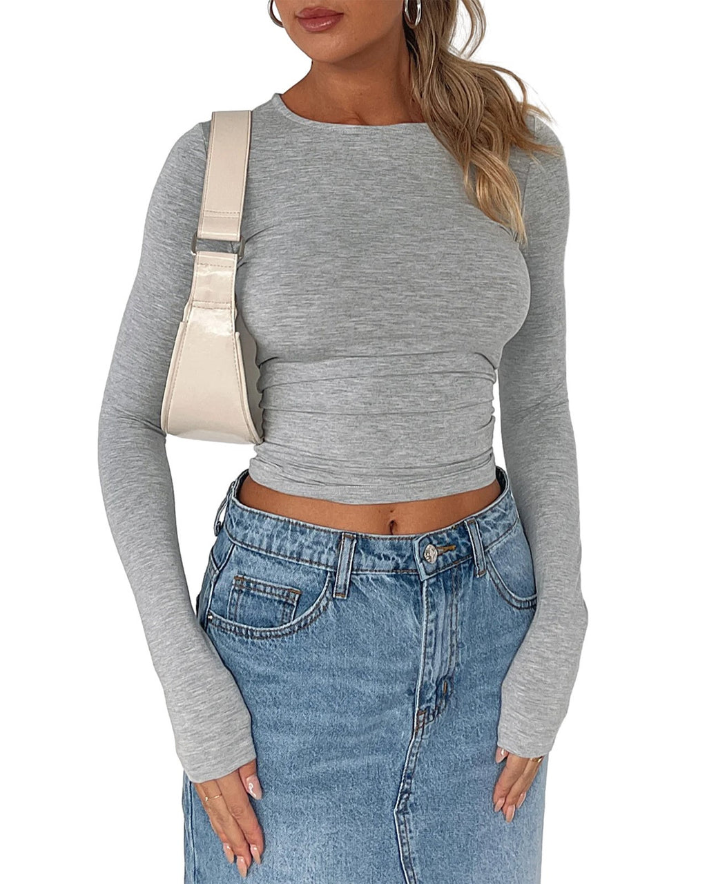 Slim Fit Crew Neck Basic Top - Ash_L