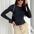Slim Fit Crew Neck Basic Top - Black_L