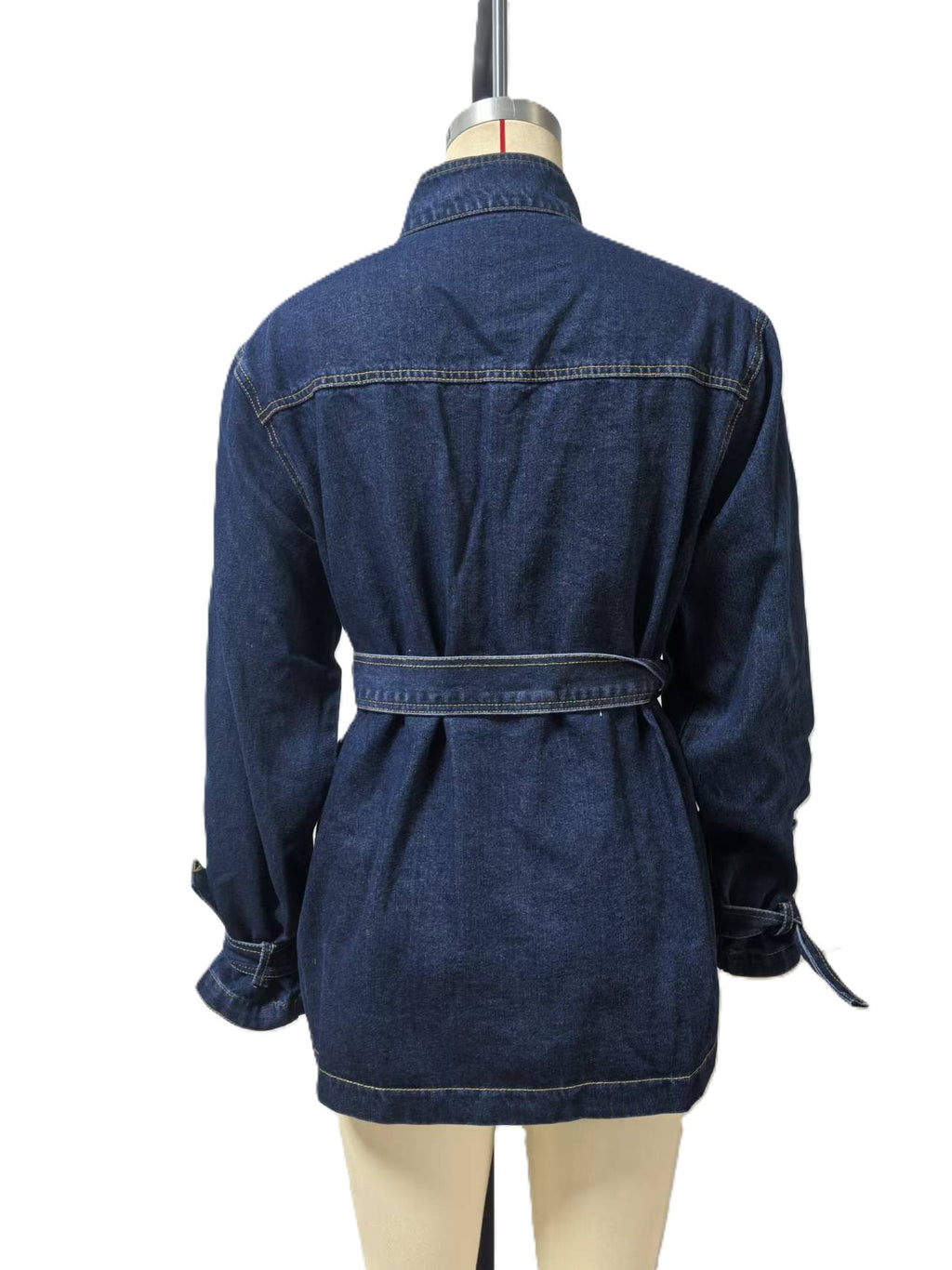 Belted Denim Shirt Jacket with Flap Pockets - view 2