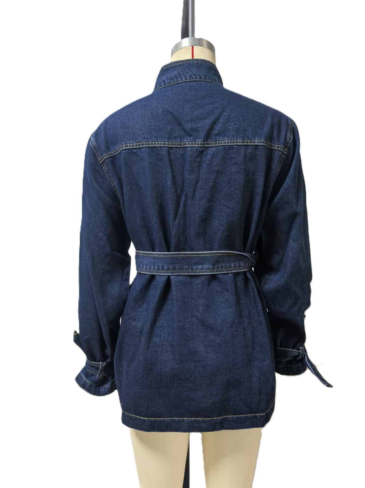 Belted Denim Shirt Jacket with Flap Pockets - view 2