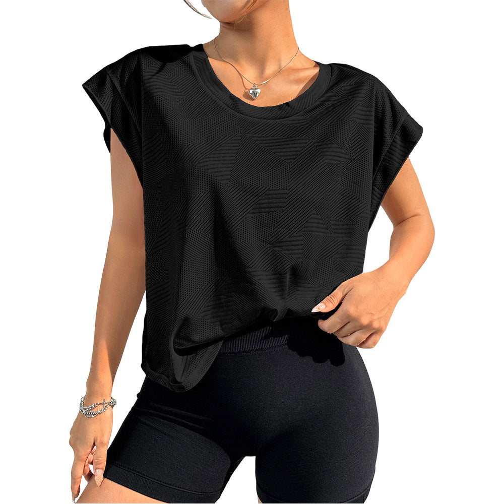 Cutout Twist Back Cap Sleeve Workout Tee - Black