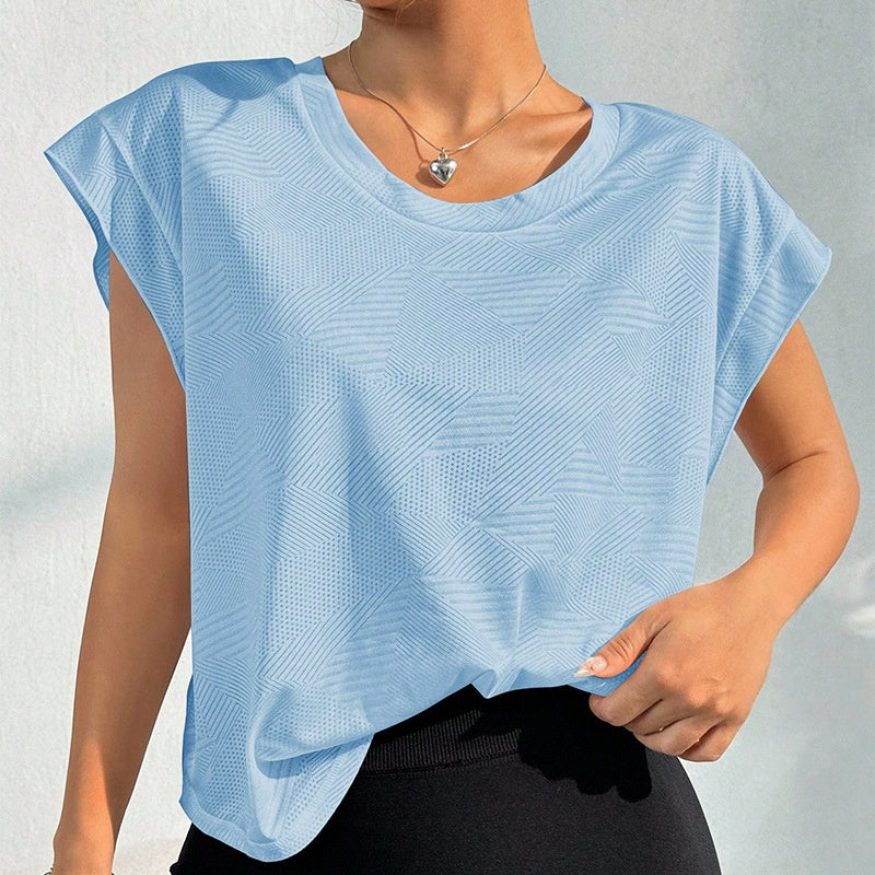 Cutout Twist Back Cap Sleeve Workout Tee - Blue