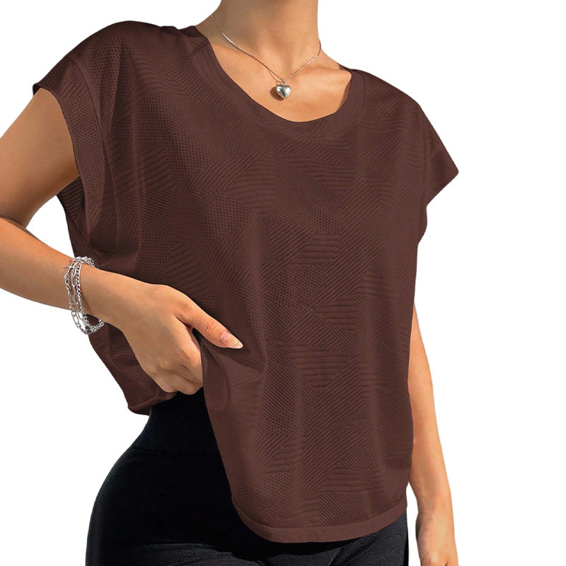 Cutout Twist Back Cap Sleeve Workout Tee - Coffee