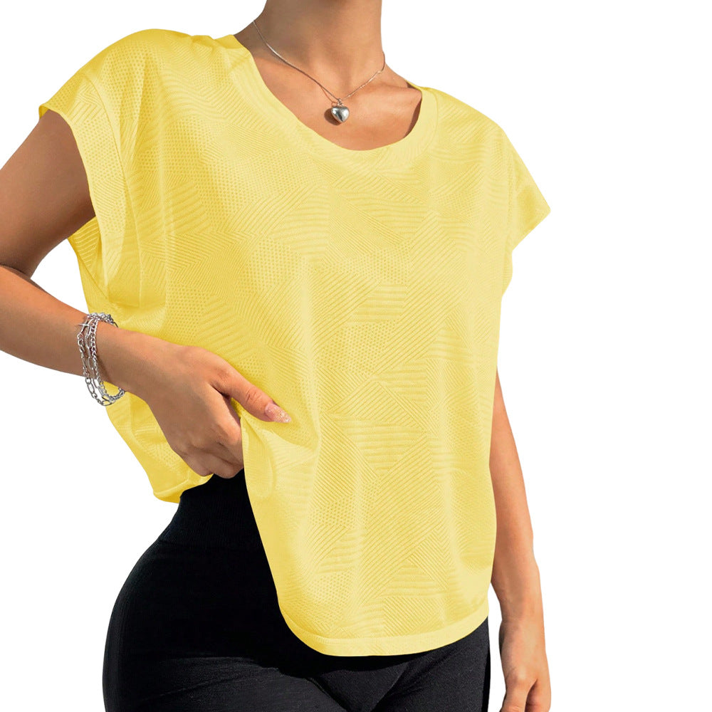 Cutout Twist Back Cap Sleeve Workout Tee - Lemon