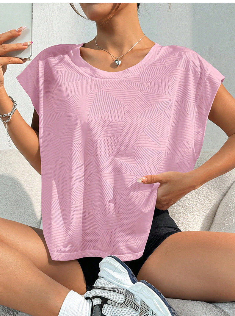 Cutout Twist Back Cap Sleeve Workout Tee - Pink - 1