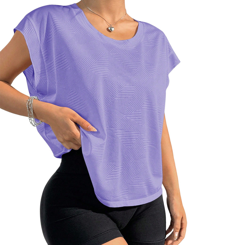 Cutout Twist Back Cap Sleeve Workout Tee - Violet - 1