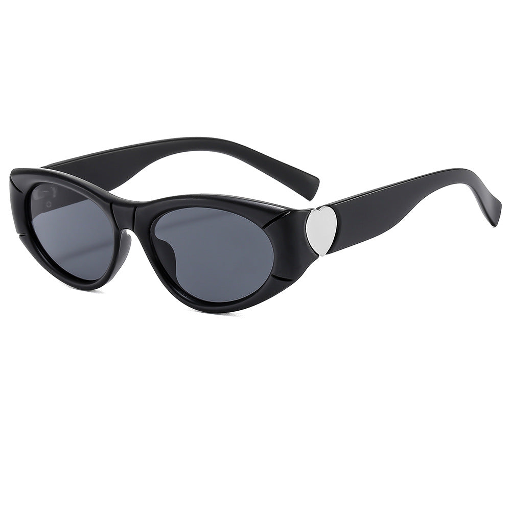Oval Cat Eye Sunglasses With Metal Accent - Black