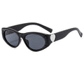 Oval Cat Eye Sunglasses With Metal Accent - Black
