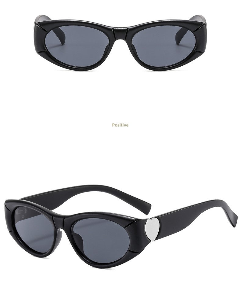 Oval Cat Eye Sunglasses With Metal Accent - Black - 1