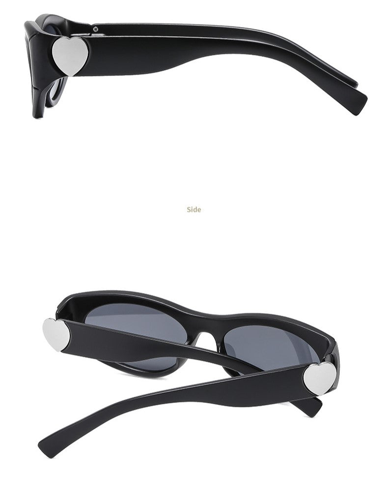 Oval Cat Eye Sunglasses With Metal Accent - Black - 2