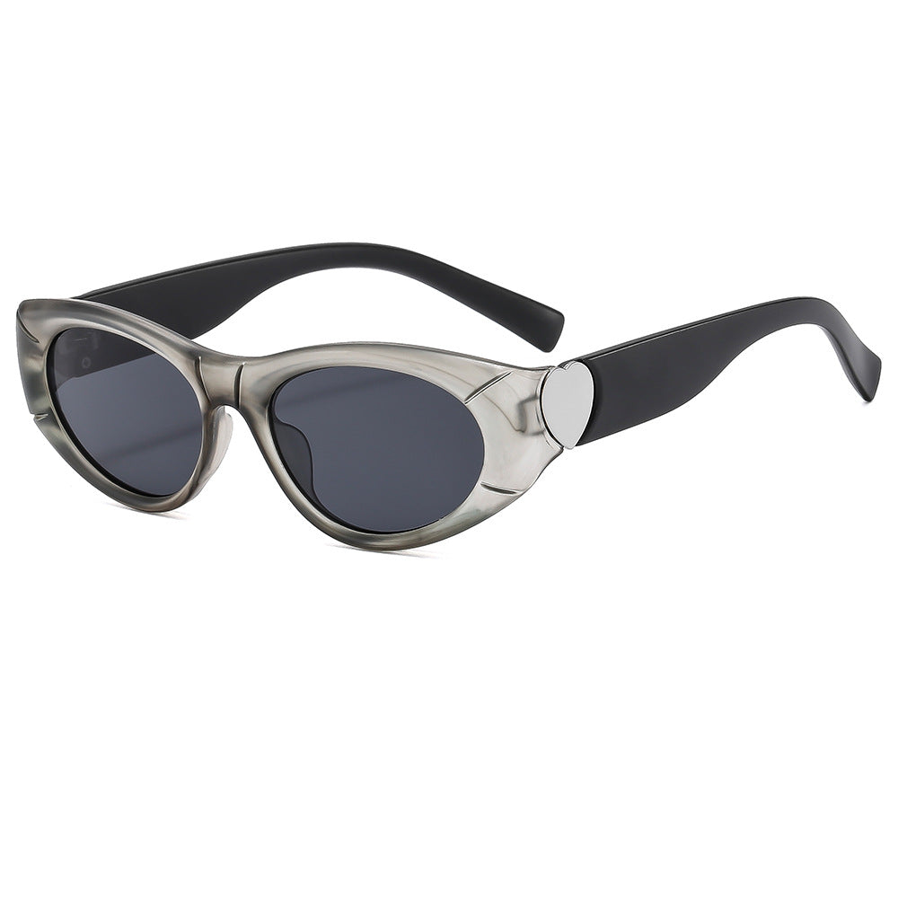 Oval Cat Eye Sunglasses With Metal Accent - Black_G