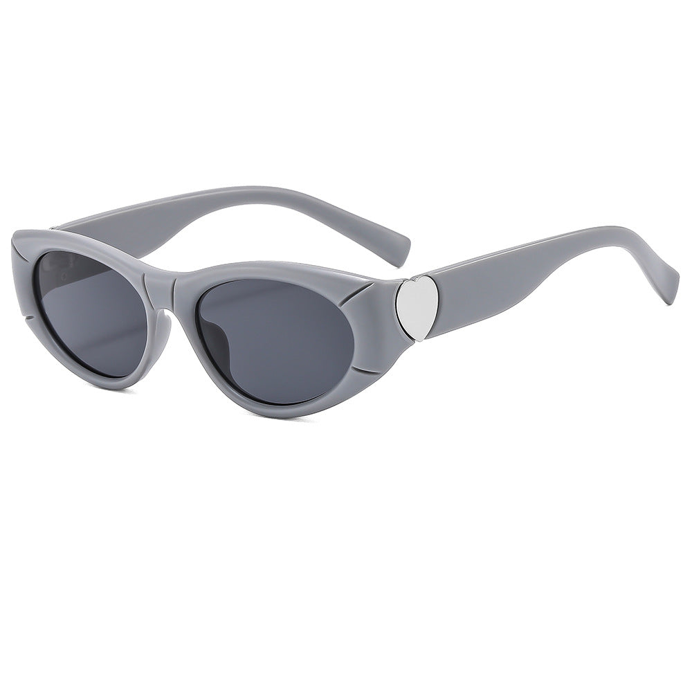 Oval Cat Eye Sunglasses With Metal Accent - Grey