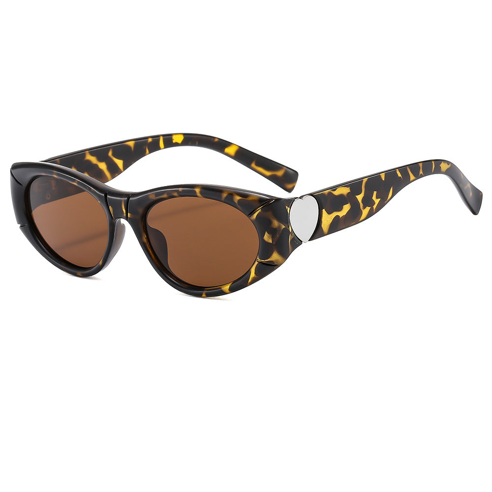Oval Cat Eye Sunglasses With Metal Accent - Leopard