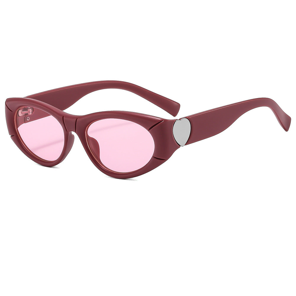 Oval Cat Eye Sunglasses With Metal Accent - Red