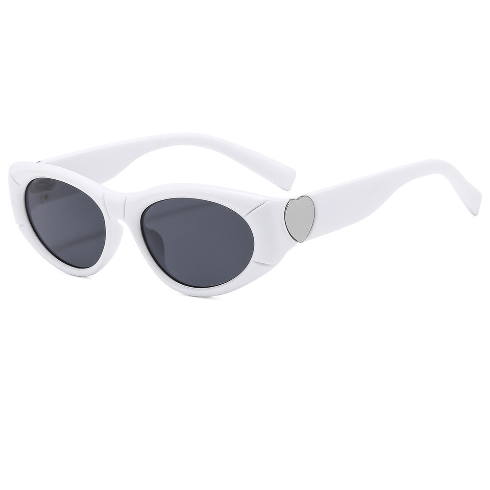 Oval Cat Eye Sunglasses With Metal Accent - White