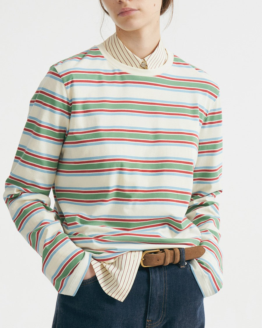 Multi Stripe Long Sleeve Crew Tee - Green