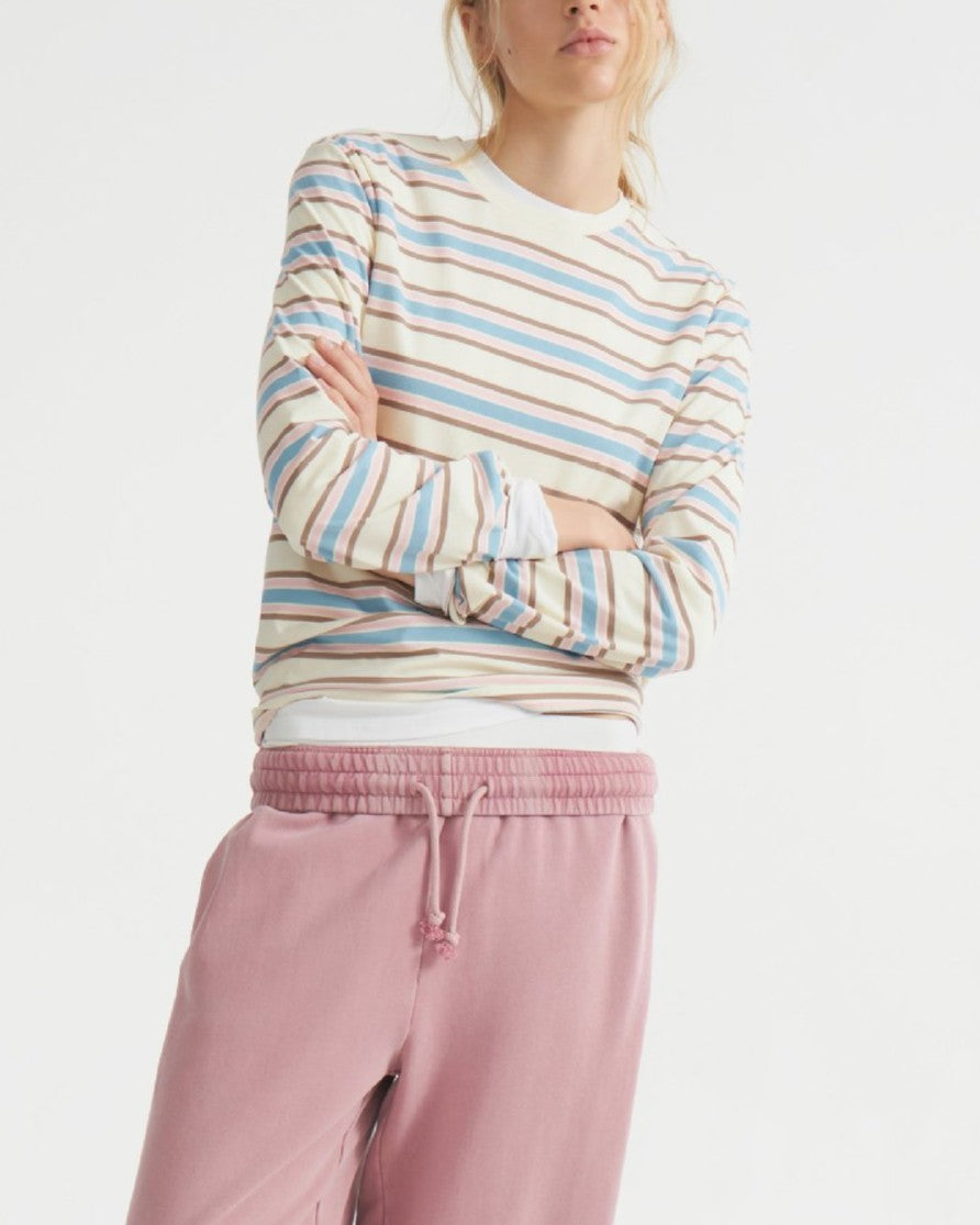 Multi Stripe Long Sleeve Crew Tee - Pink