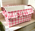 Ruffled Gingham Fabric Basket With Carry Handles - Pink
