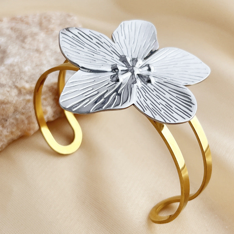Sculpted Flower Open Cuff Bracelet - Color - 1