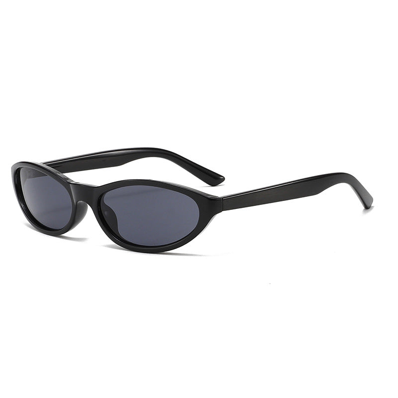 Narrow Oval Wrap Frame Sunglasses - Black