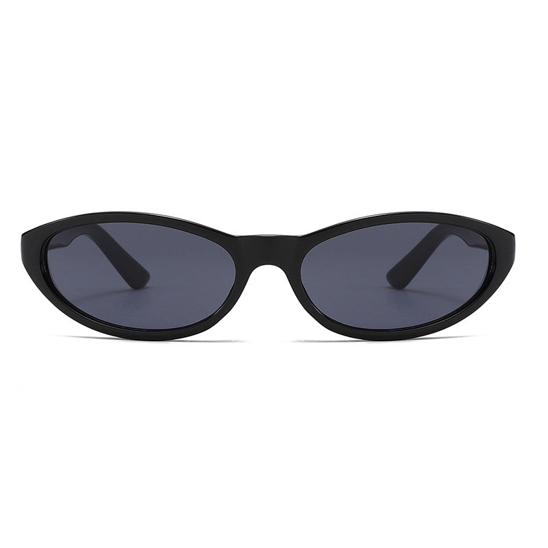 Narrow Oval Wrap Frame Sunglasses - Black - 1