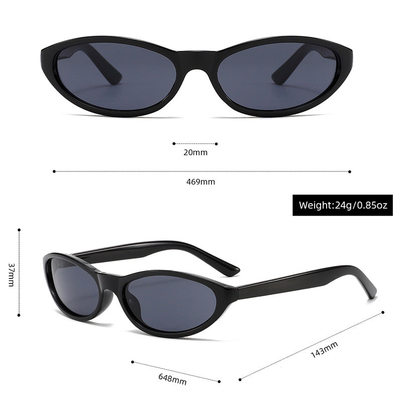 Narrow Oval Wrap Frame Sunglasses - Black - 2
