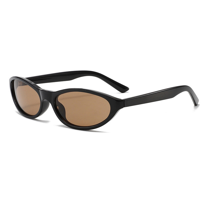 Narrow Oval Wrap Frame Sunglasses - Coffee