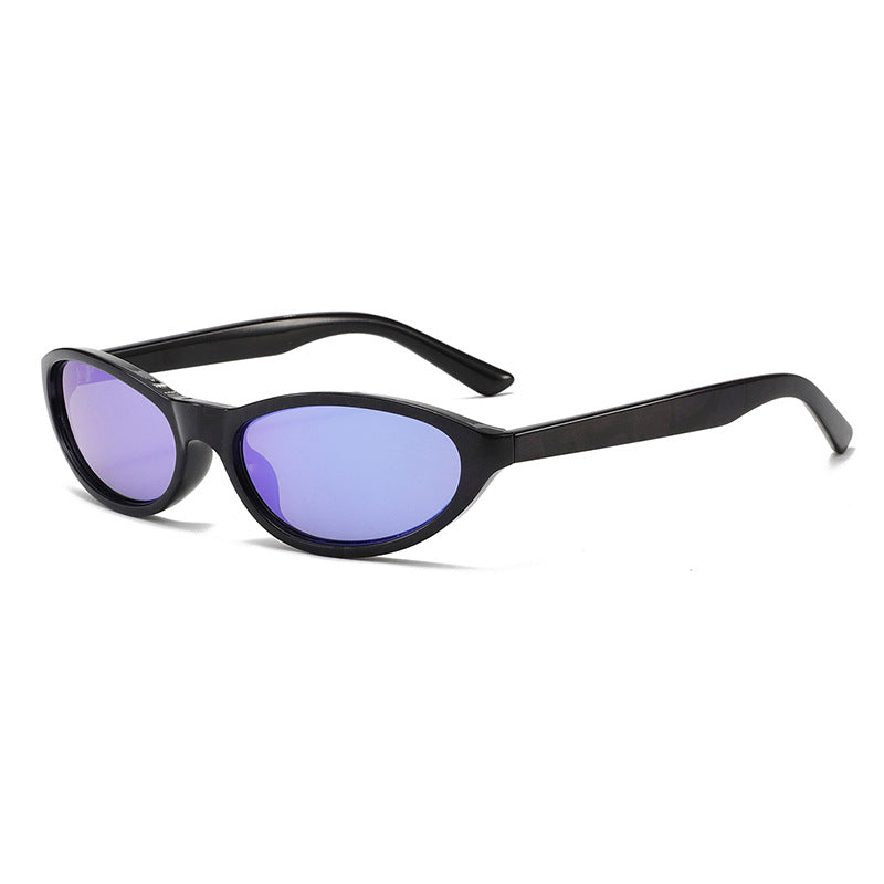 Narrow Oval Wrap Frame Sunglasses - Purple