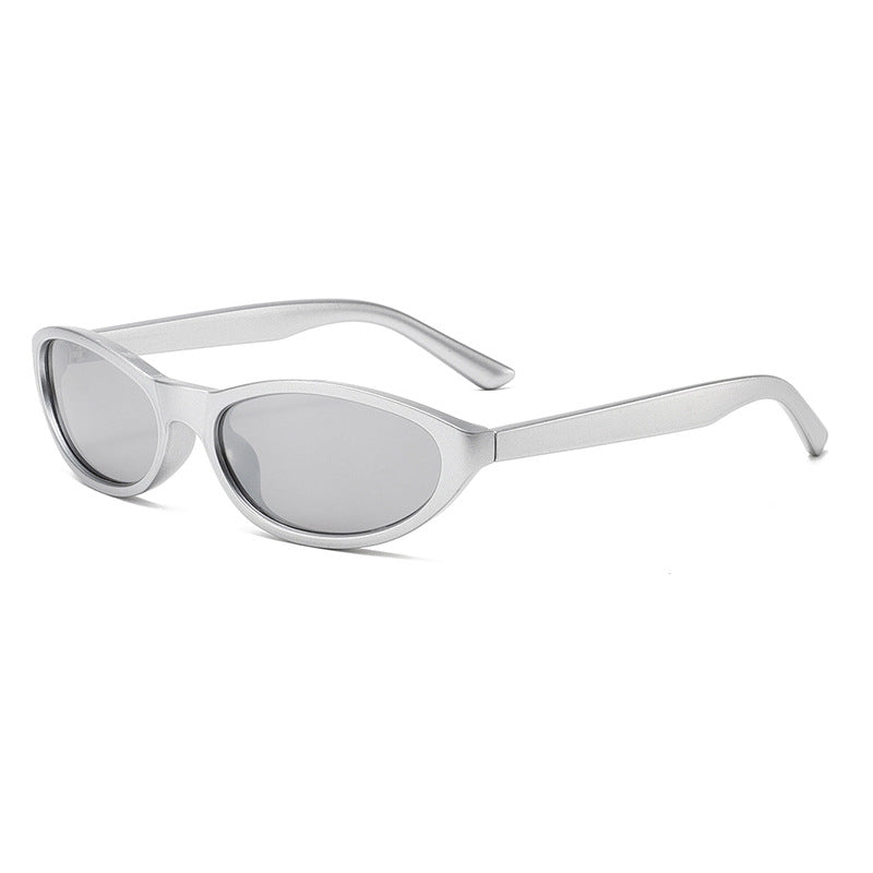 Narrow Oval Wrap Frame Sunglasses - Silver