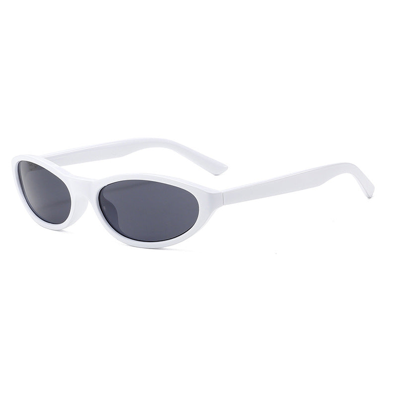 Narrow Oval Wrap Frame Sunglasses - White