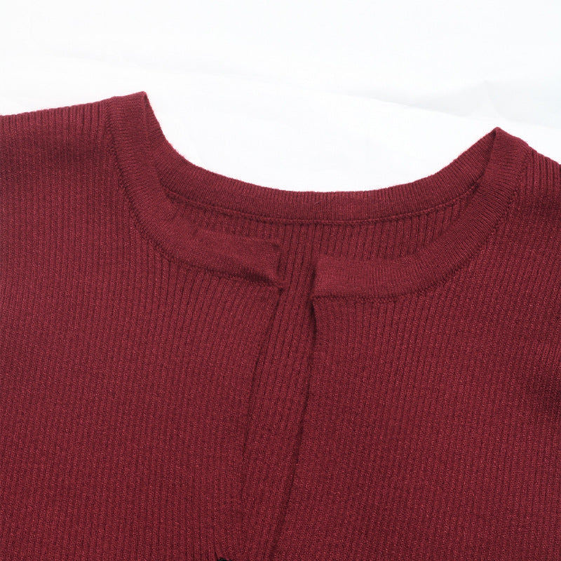 Ribbed Knot Button Cut Out Tank Top - Red - 3