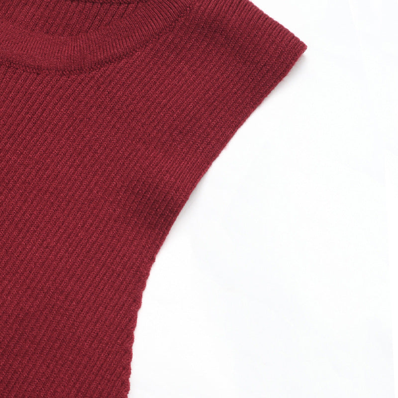 Ribbed Knot Button Cut Out Tank Top - Red - 4