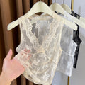 Delicate Floral Lace Scalloped Tank Top - Beige