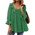 Ruffle Collar Tie Front Babydoll Shirt - green