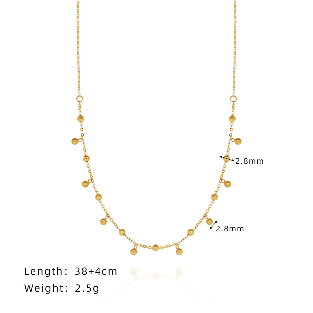 Dainty Beaded Ball Station Chain Necklace - Gold