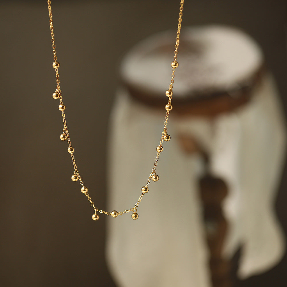 Dainty Beaded Ball Station Chain Necklace - Gold - 1