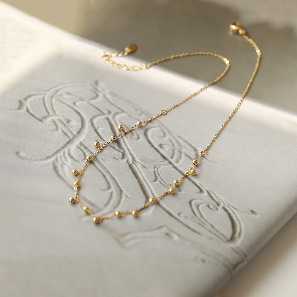 Dainty Beaded Ball Station Chain Necklace - Gold - 3